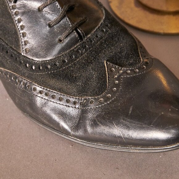 1990s Dune Wingtip Black Suede and Patent Leather Shoes main image 4